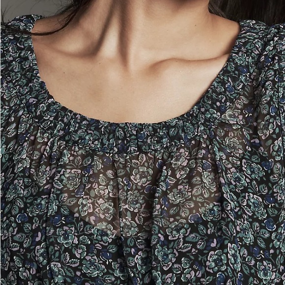 Anthropologie Floral Chiffon Smocked Top NWT Large - Picture 2 of 10
